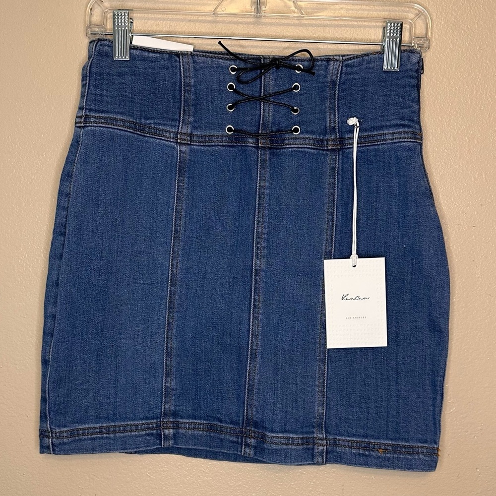 NWT KanCan Blue Tie Front Denim Skirt Size Small